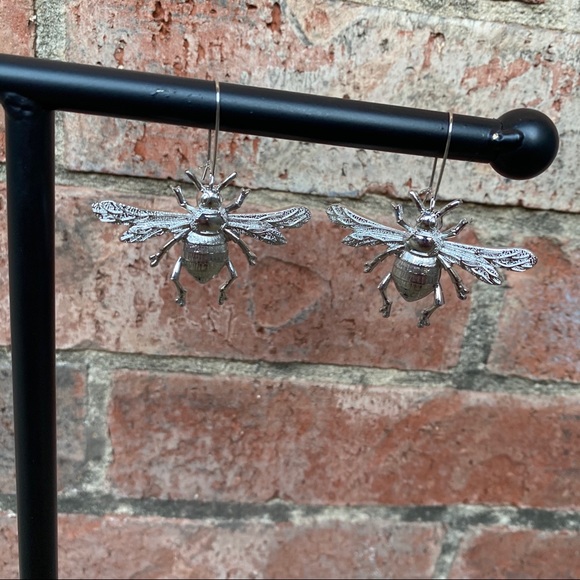 Large Silver Bee Statement Earrings - Picture 5 of 7